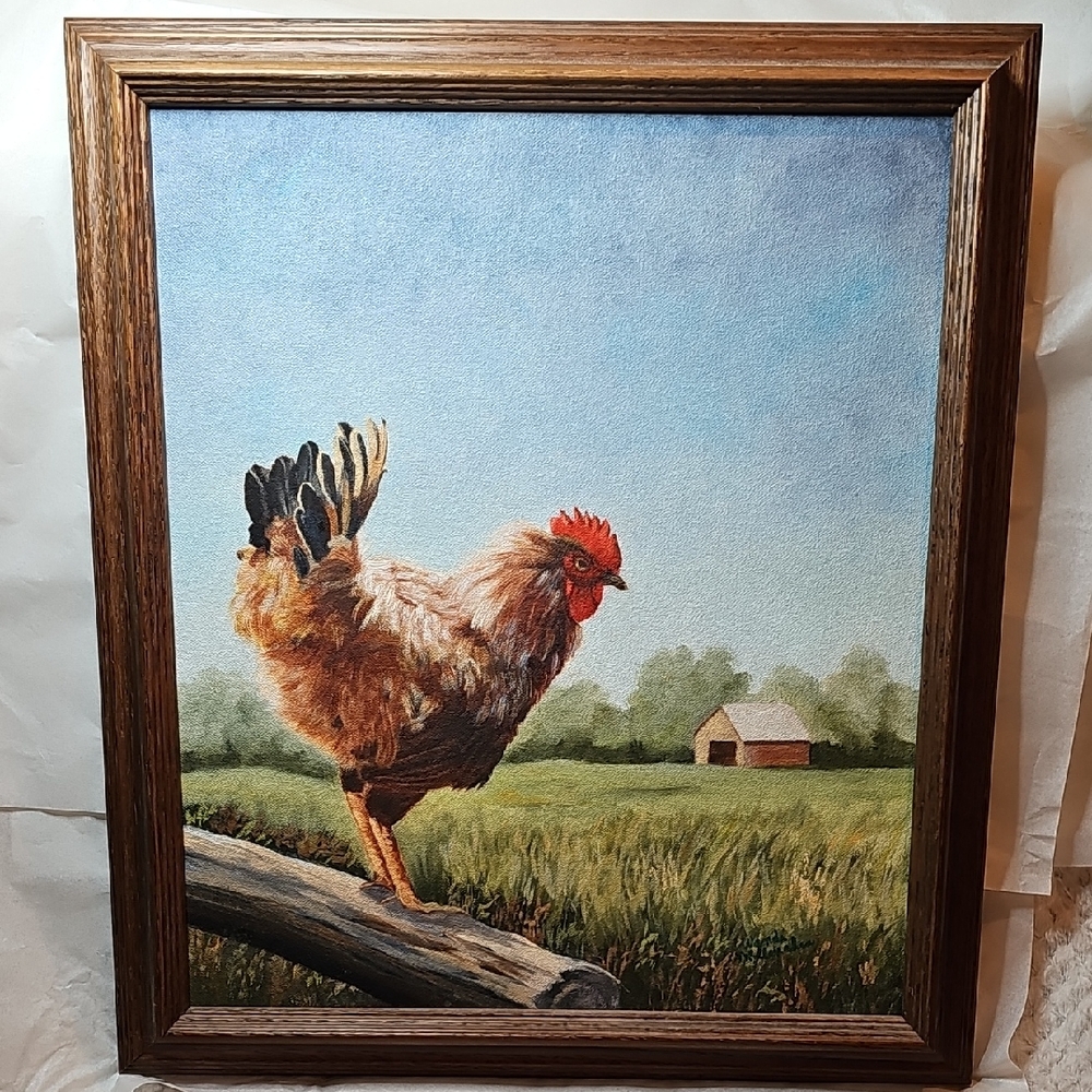 Rustic Rooster Framed Art Acrylic On Canvas
